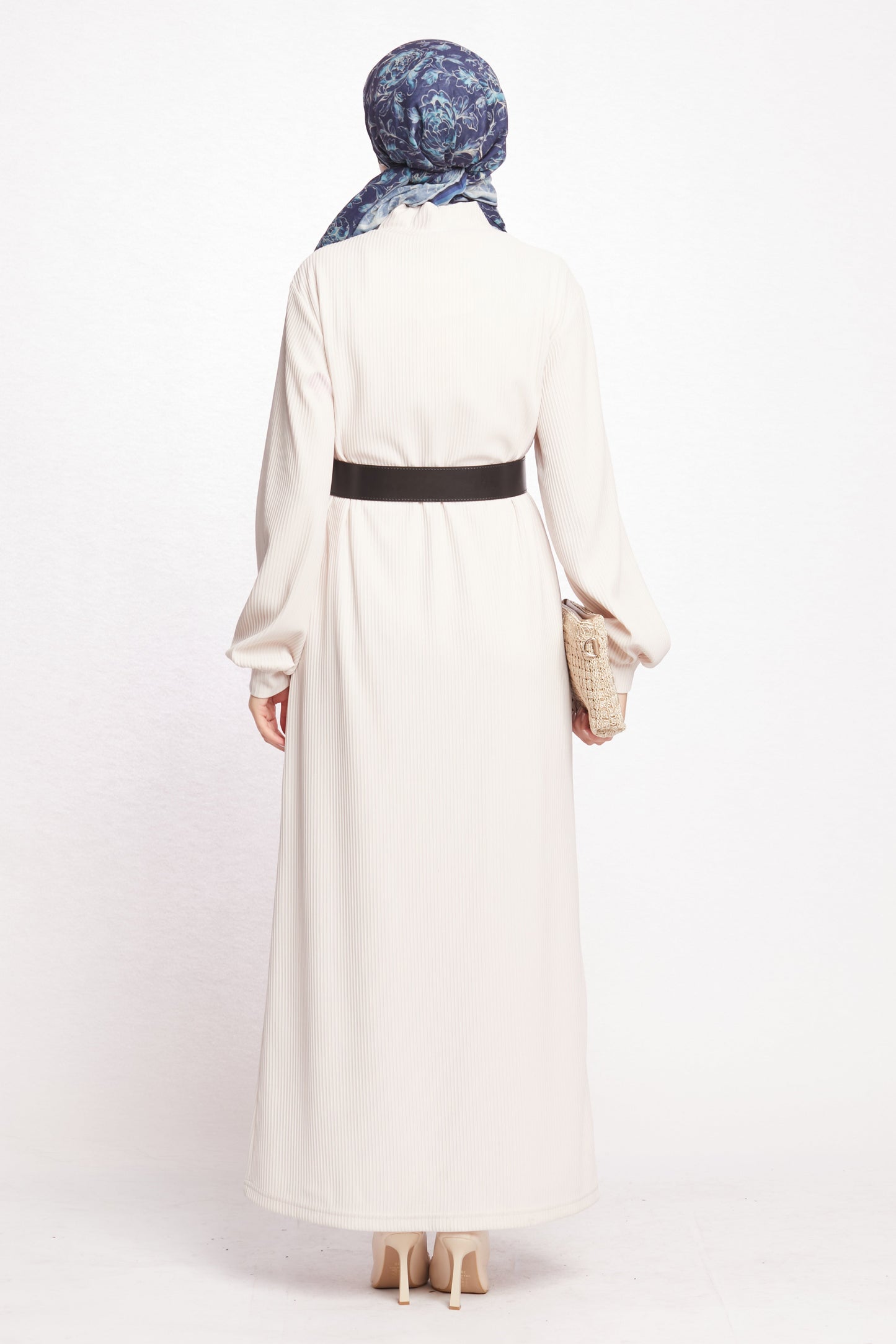 Long Dress with Collar and Belt Details