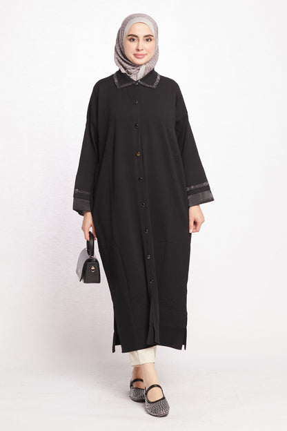 Polo Neck Stone Detail Cardigan Abaya