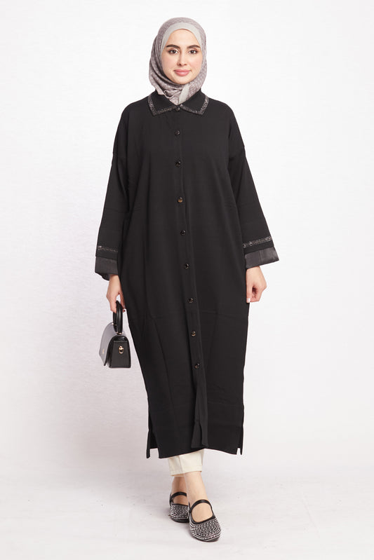 Polo Neck Stone Detail Cardigan Abaya