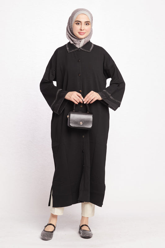 Polo Neck Stone Detail Cardigan Abaya