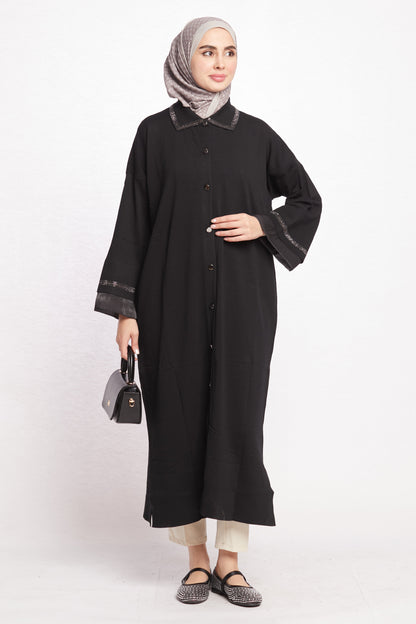 Polo Neck Stone Detail Cardigan Abaya