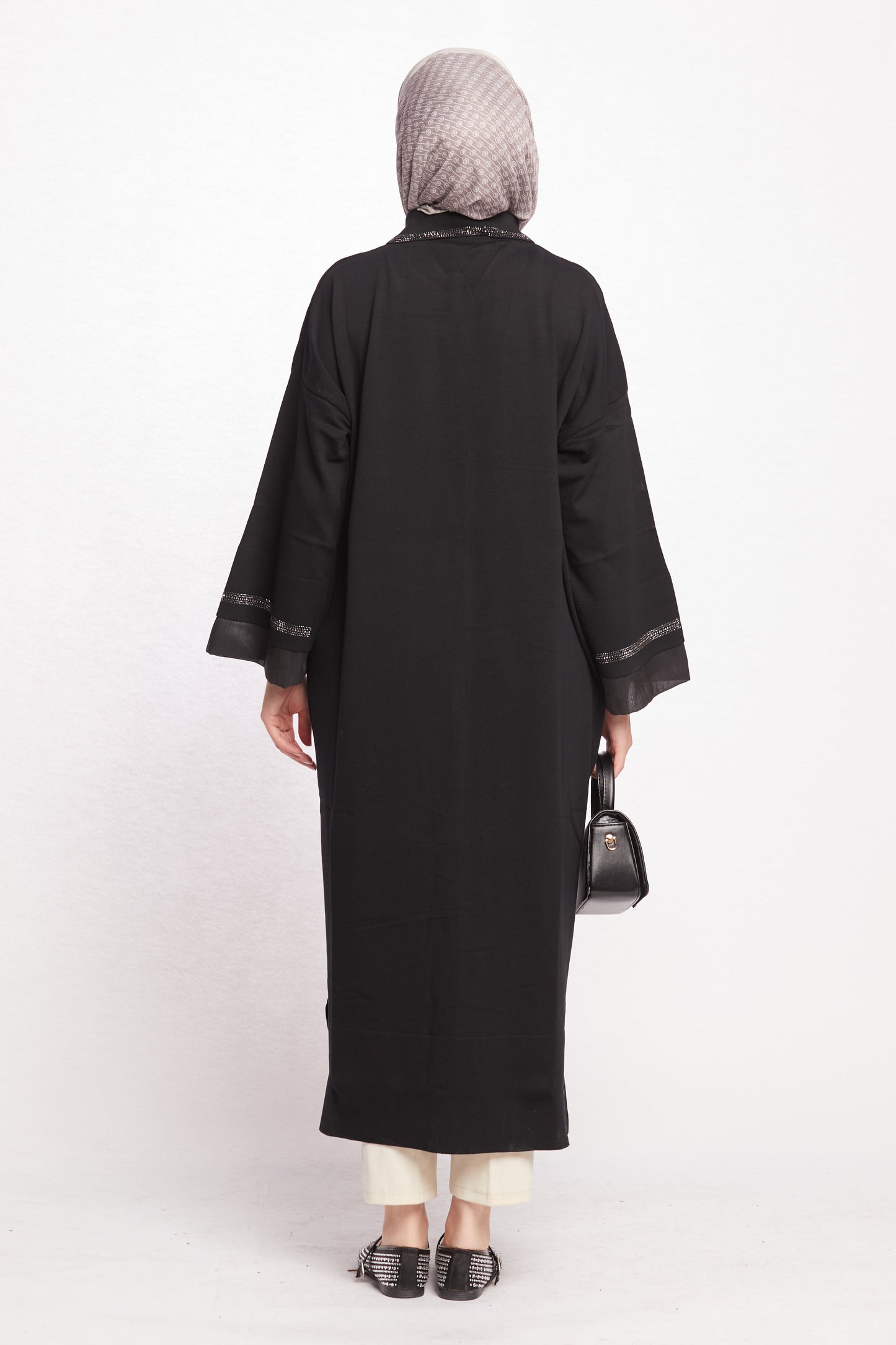 Polo Neck Stone Detail Cardigan Abaya