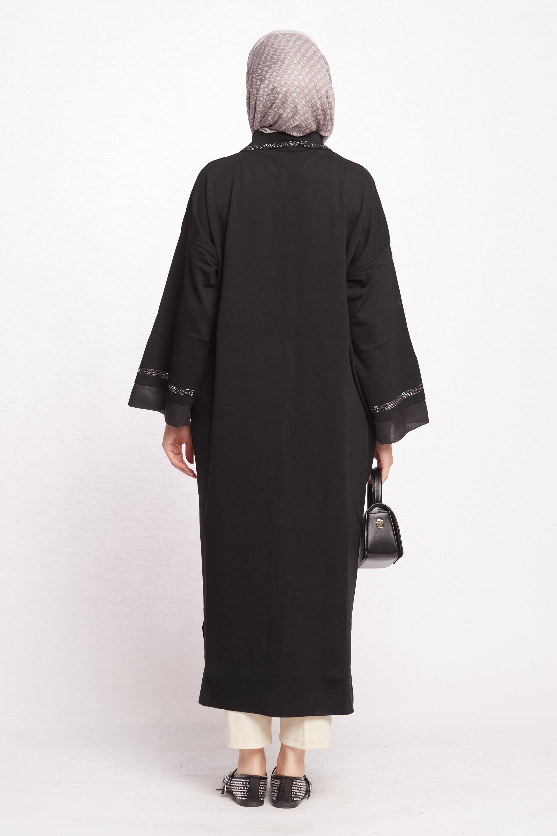 Polo Neck Stone Detail Cardigan Abaya