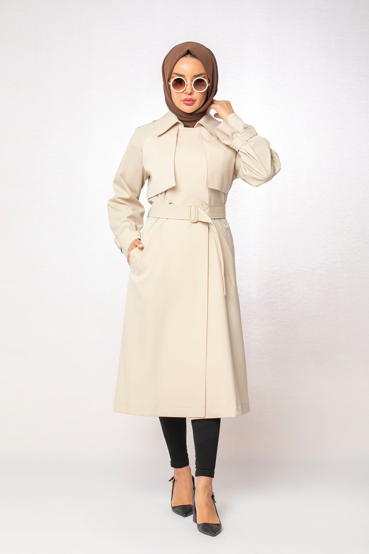 Belted Long Cape Coat