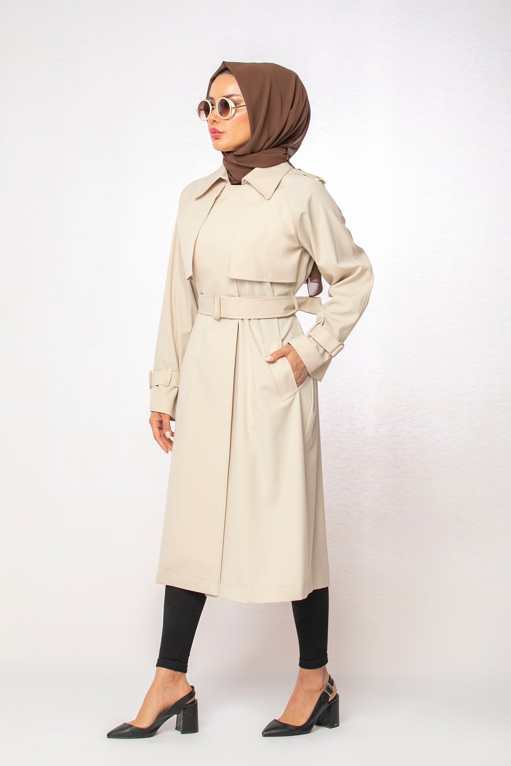 Belted Long Cape Coat