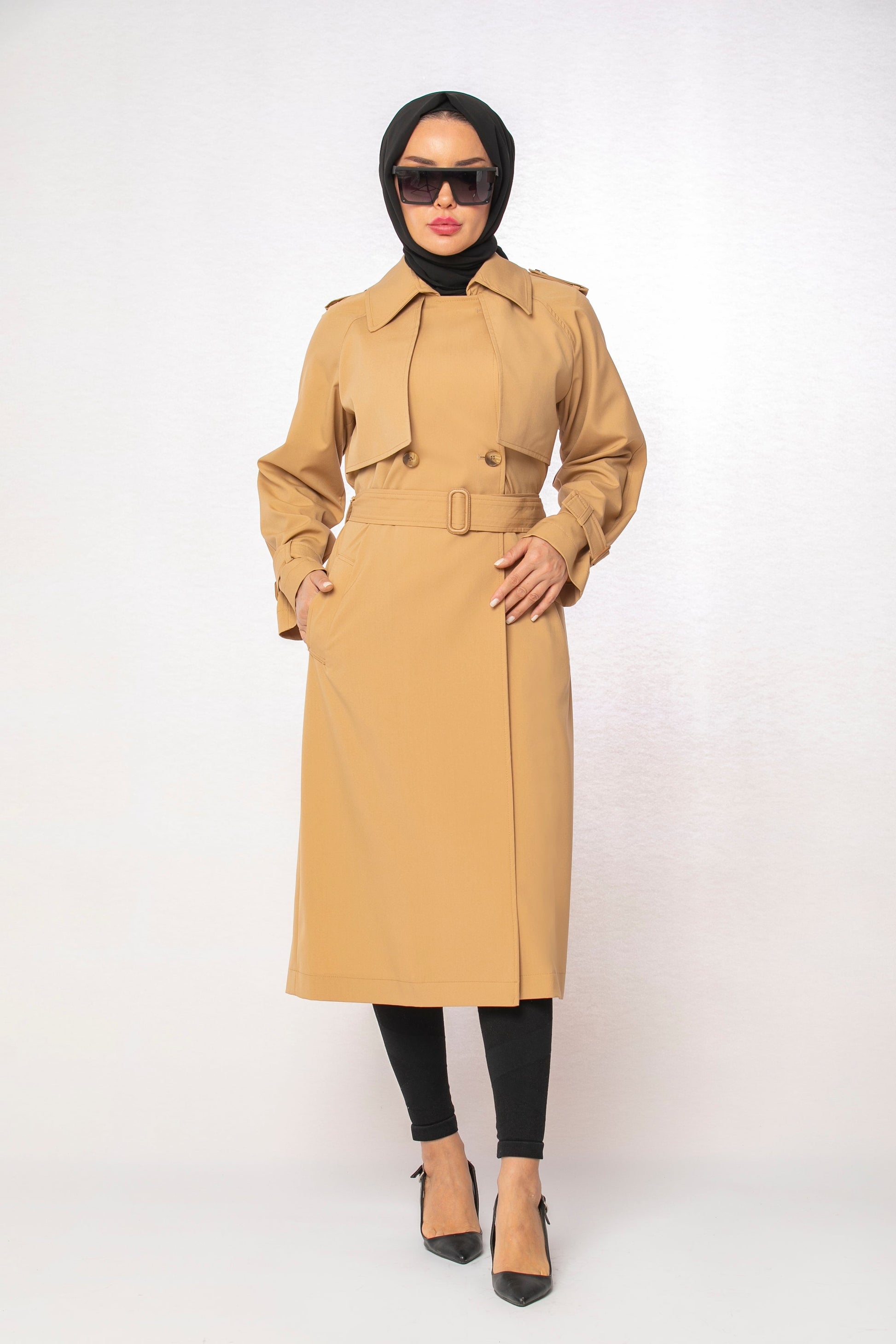 Belted Long Cape Coat