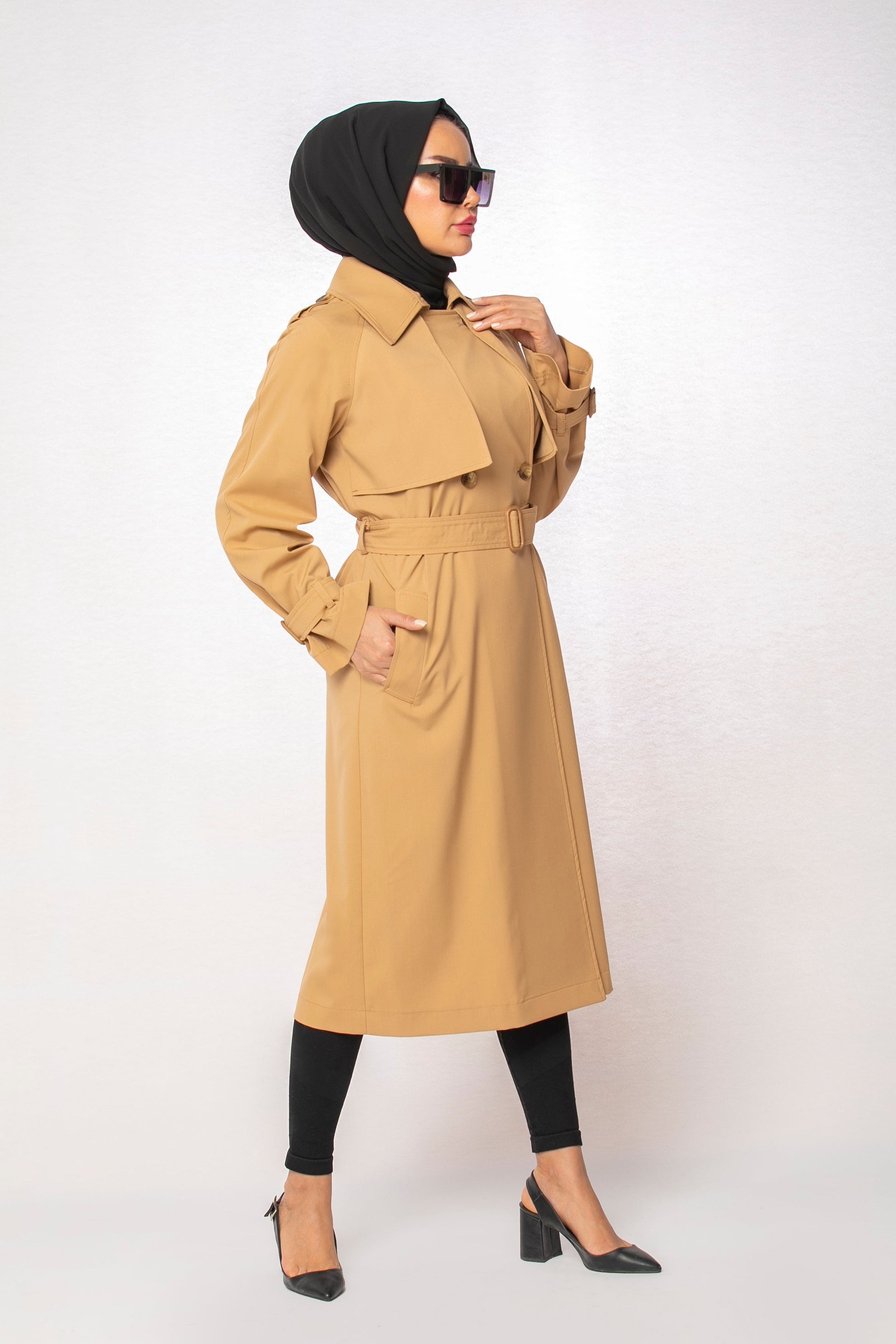 Belted Long Cape Coat