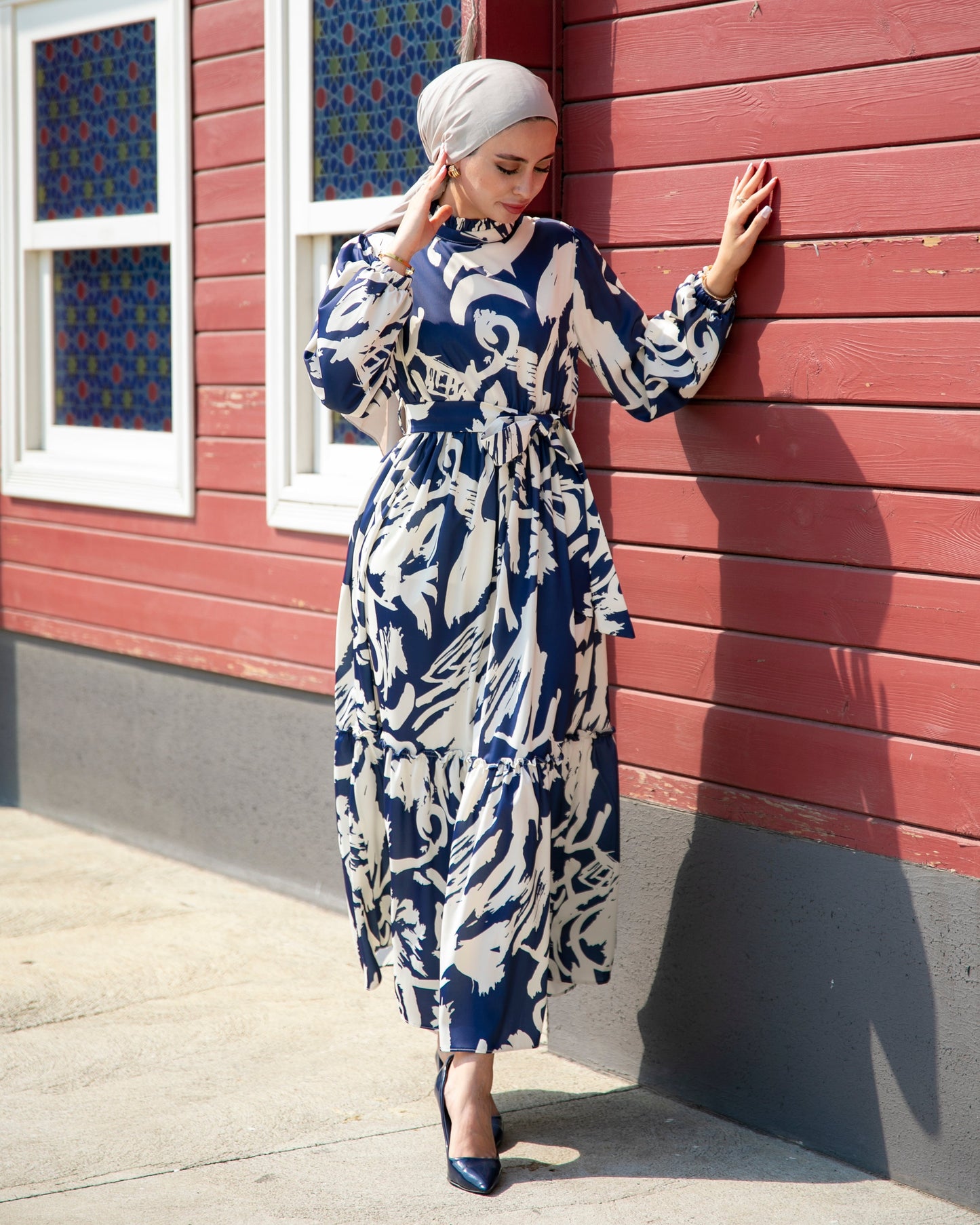 Belted High Neck Maxi Dress