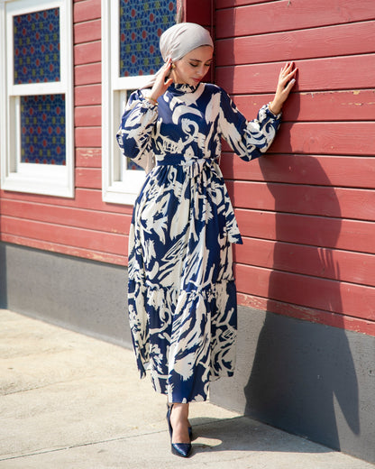 Belted High Neck Maxi Dress
