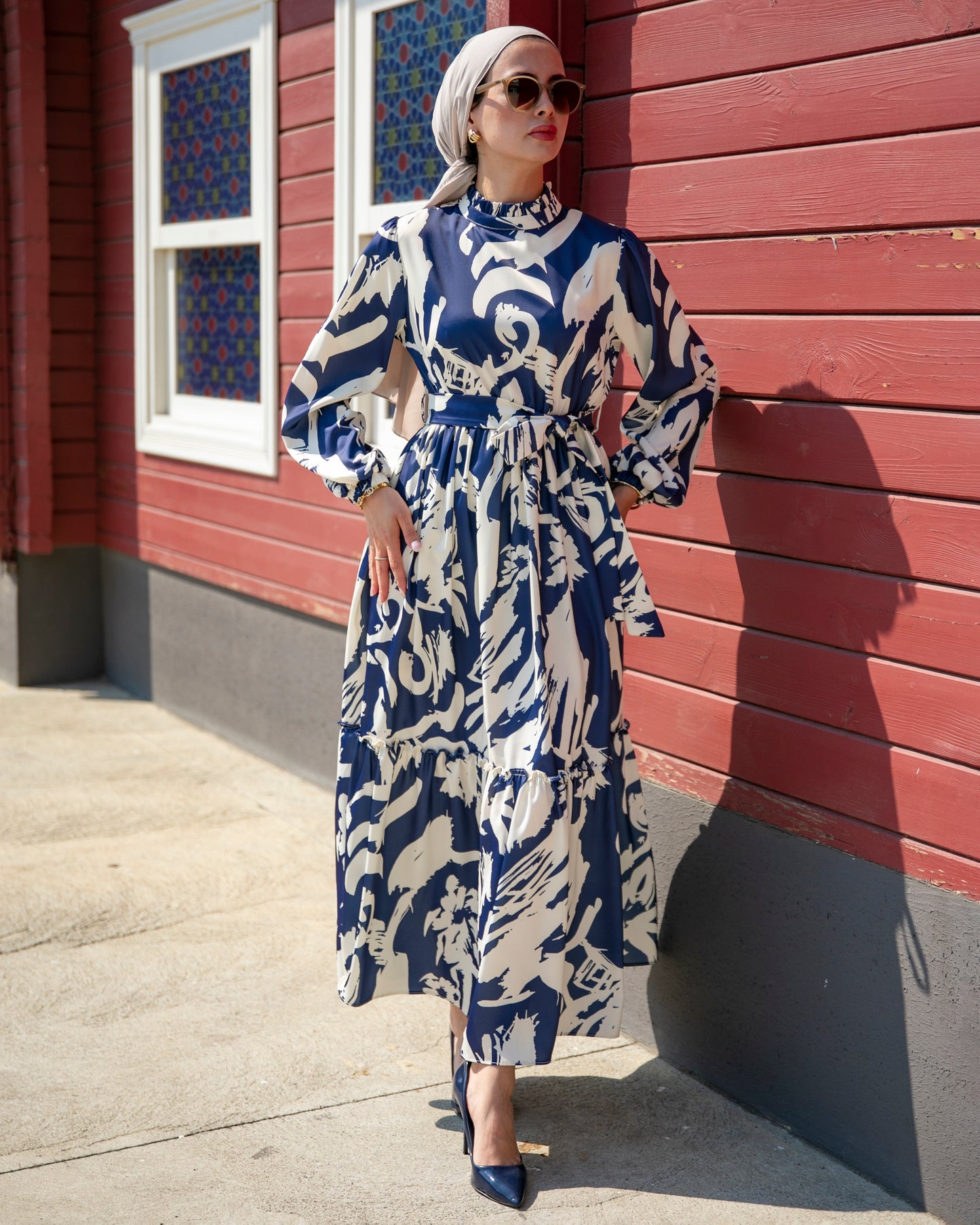 Belted High Neck Maxi Dress