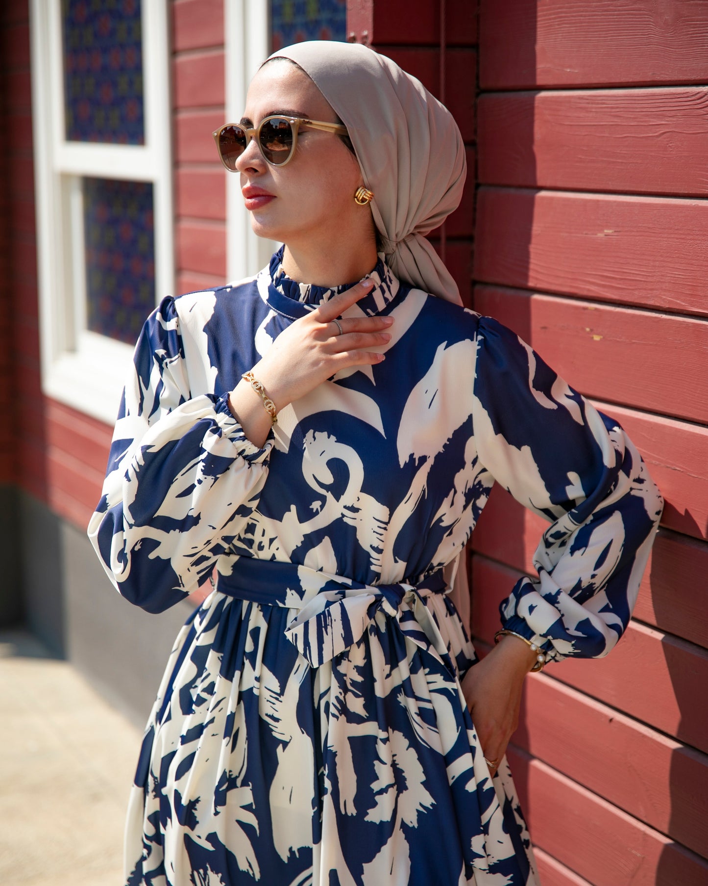 Belted High Neck Maxi Dress
