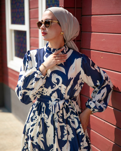 Belted High Neck Maxi Dress