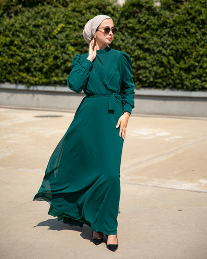 Long-Sleeve Chiffon Dress