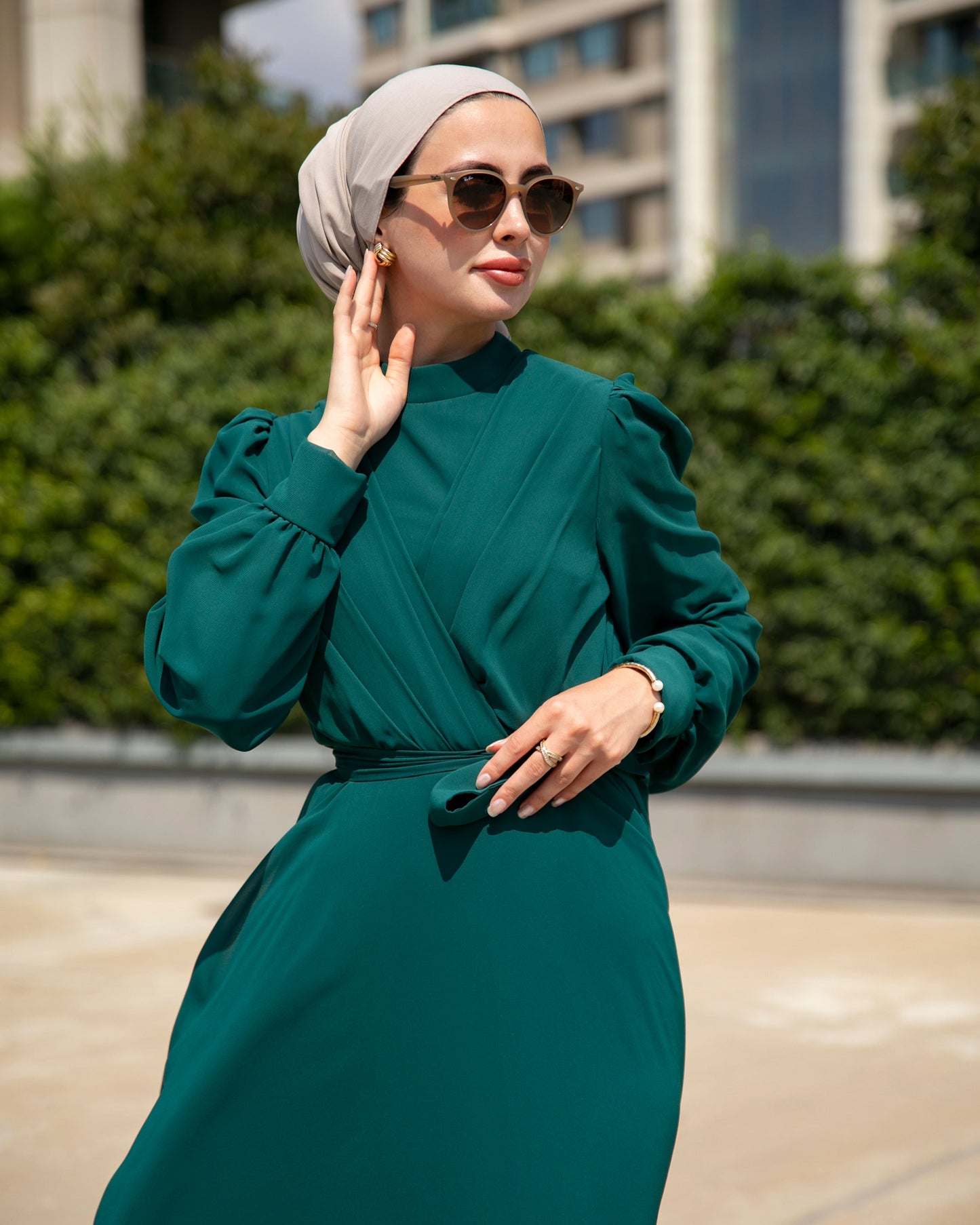 Long-Sleeve Chiffon Dress