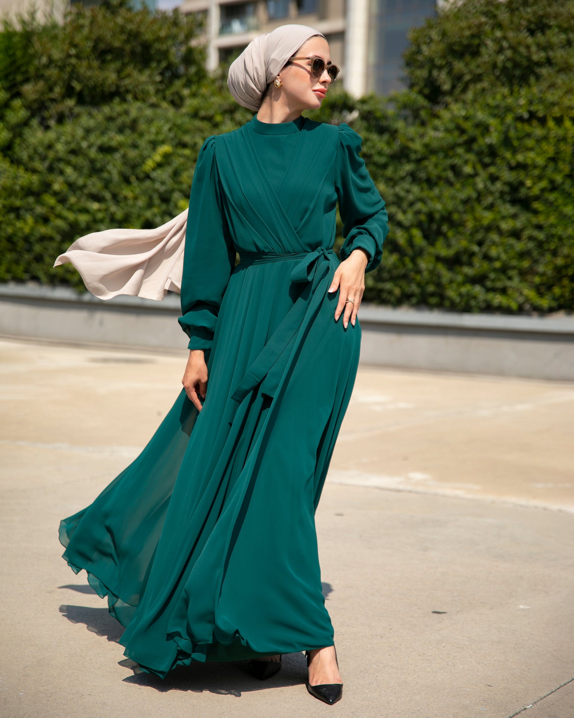 Long-Sleeve Chiffon Dress