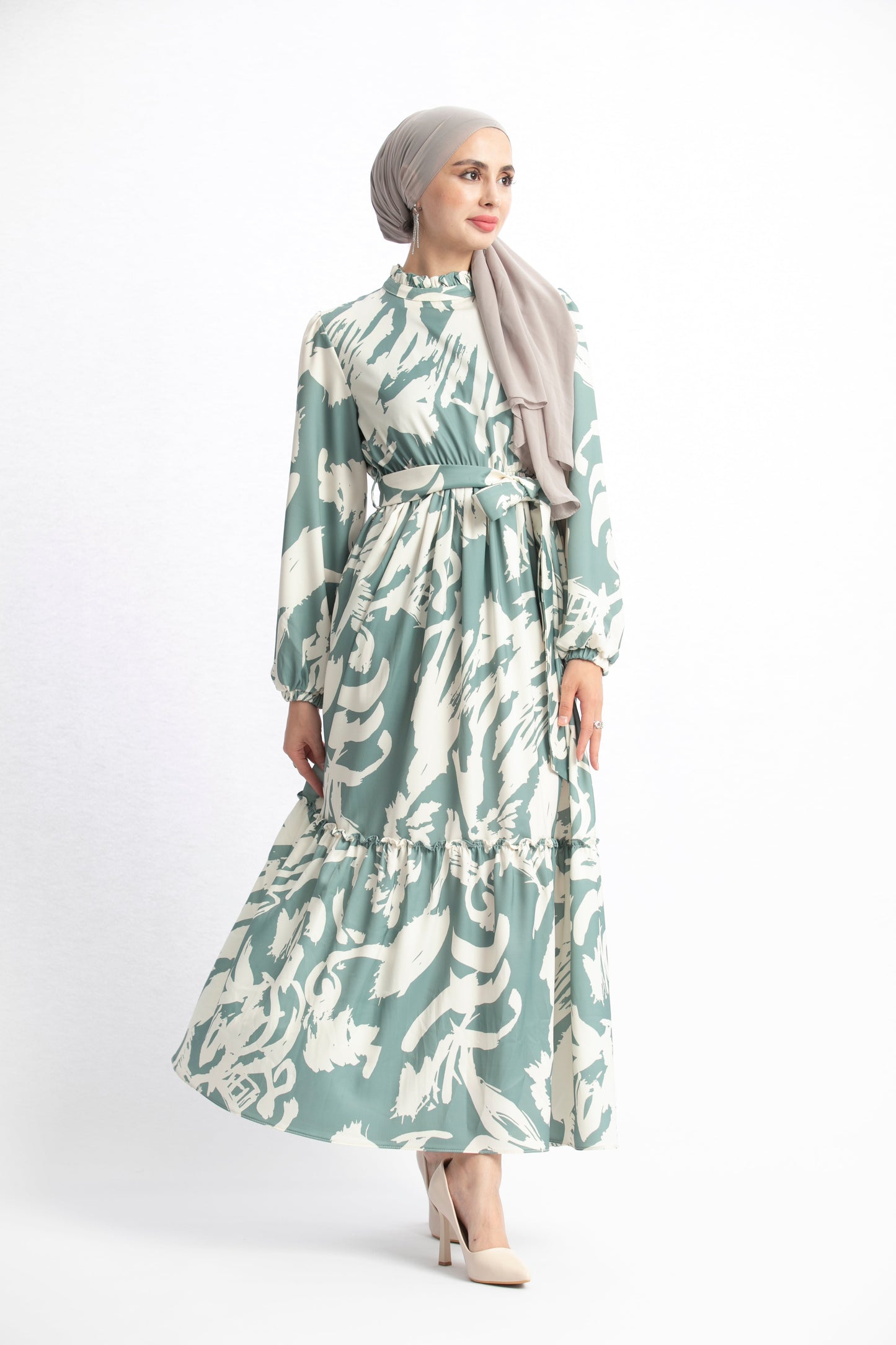 Belted High Neck Maxi Dress