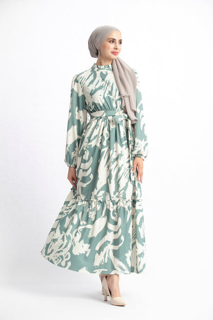 Belted High Neck Maxi Dress