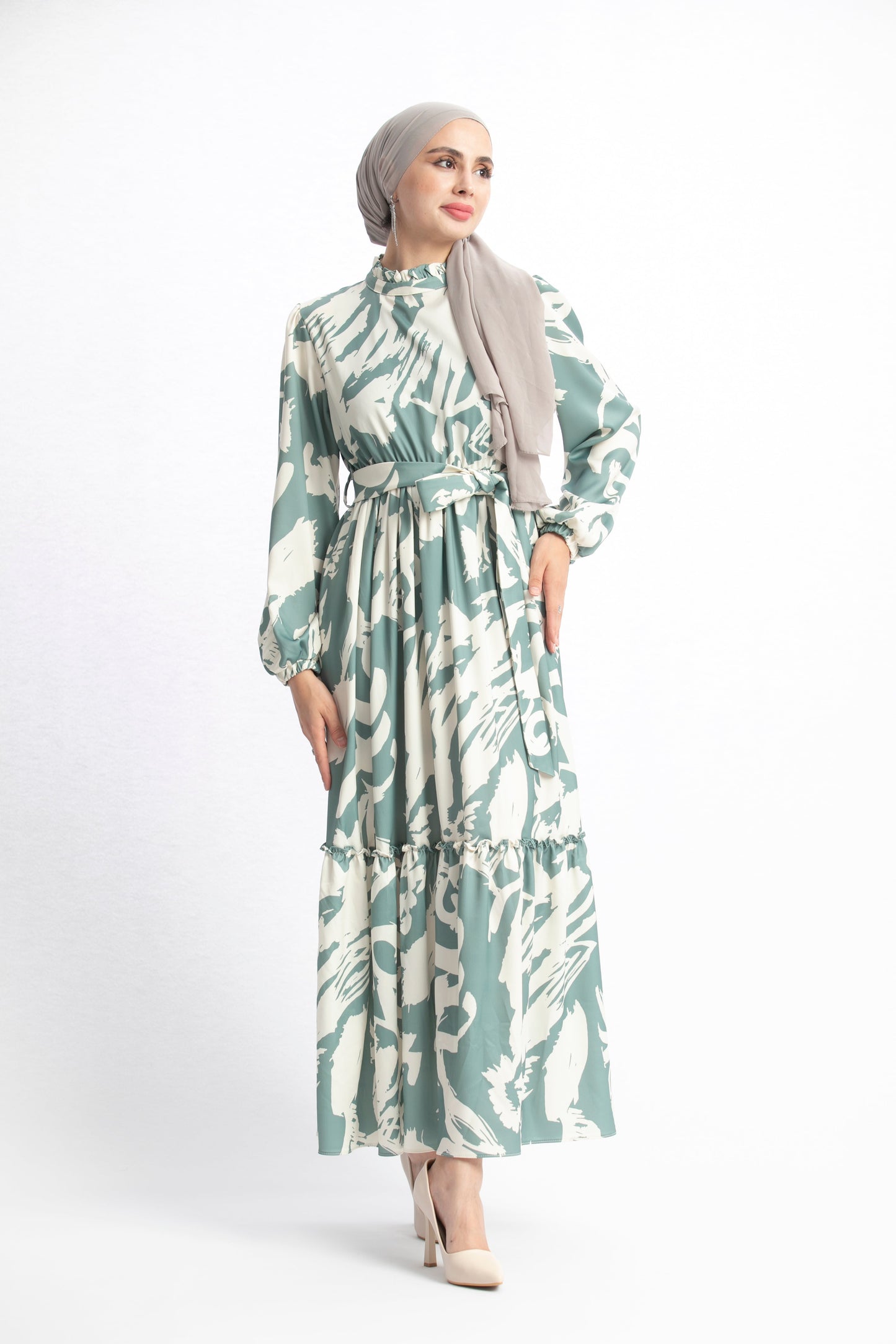 Belted High Neck Maxi Dress