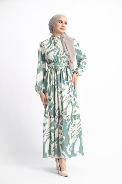 Belted High Neck Maxi Dress