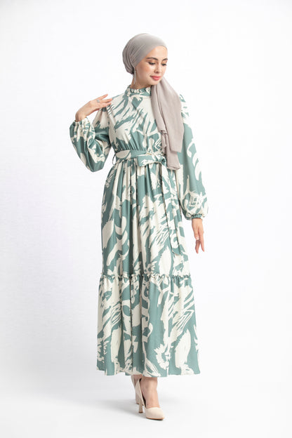 Belted High Neck Maxi Dress