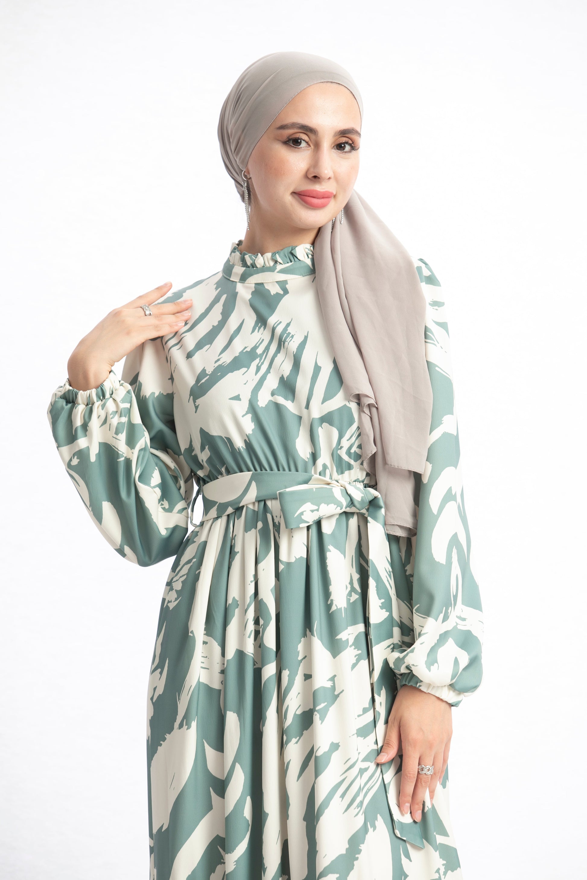 Belted High Neck Maxi Dress