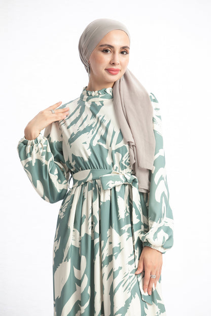 Belted High Neck Maxi Dress