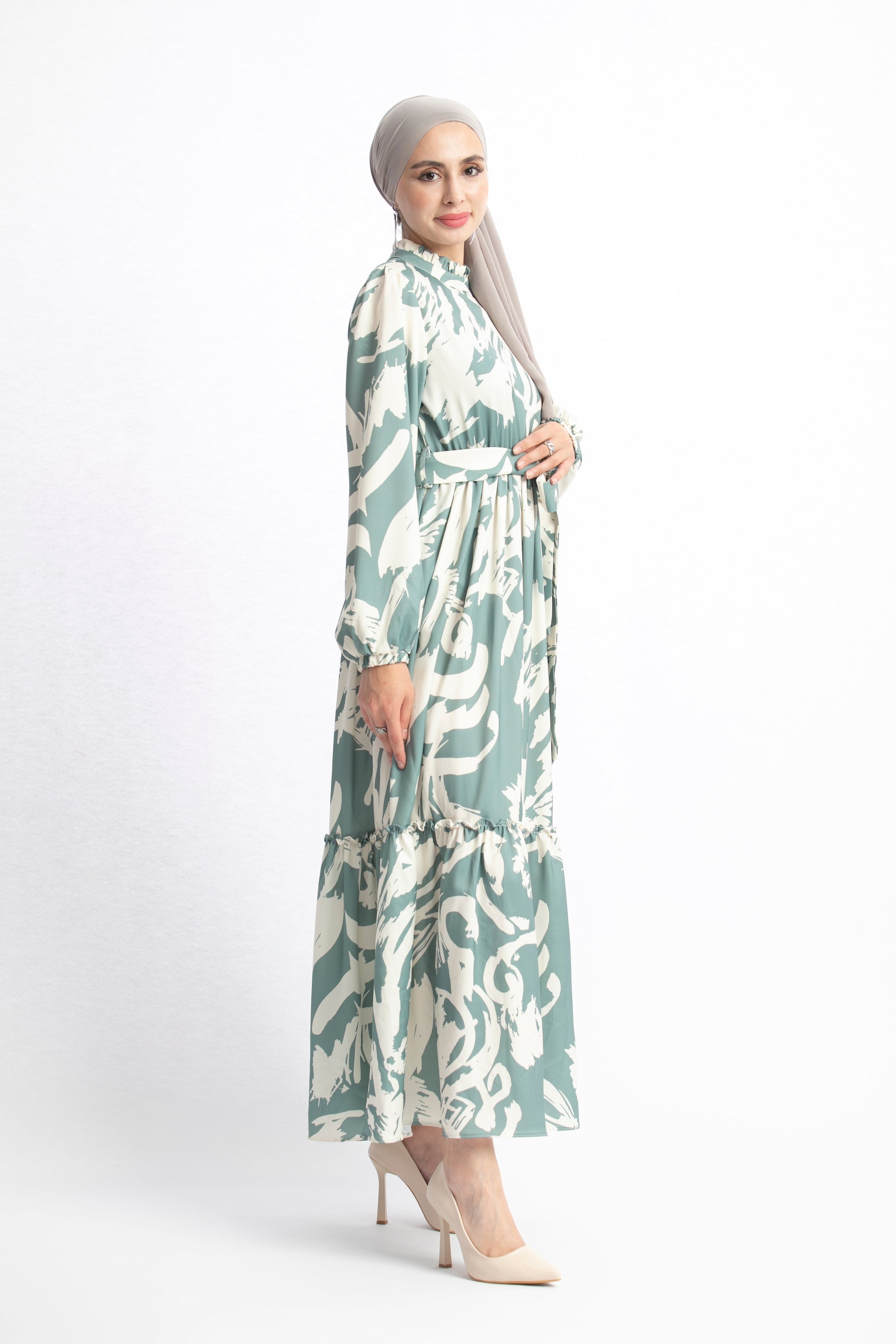 Belted High Neck Maxi Dress