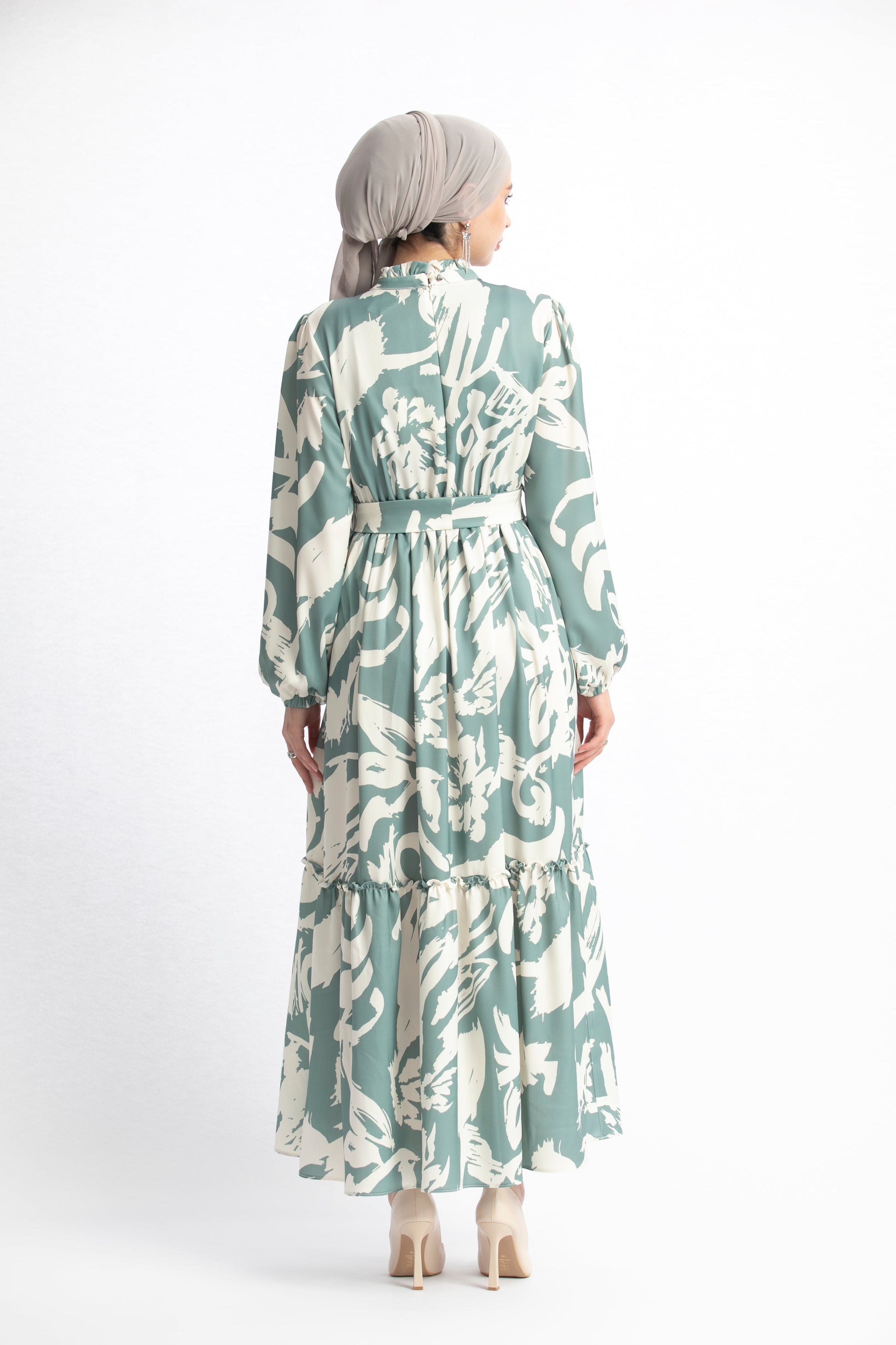 Belted High Neck Maxi Dress