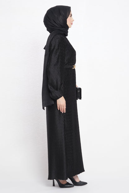 Long Patterned Dress with Belt Detail