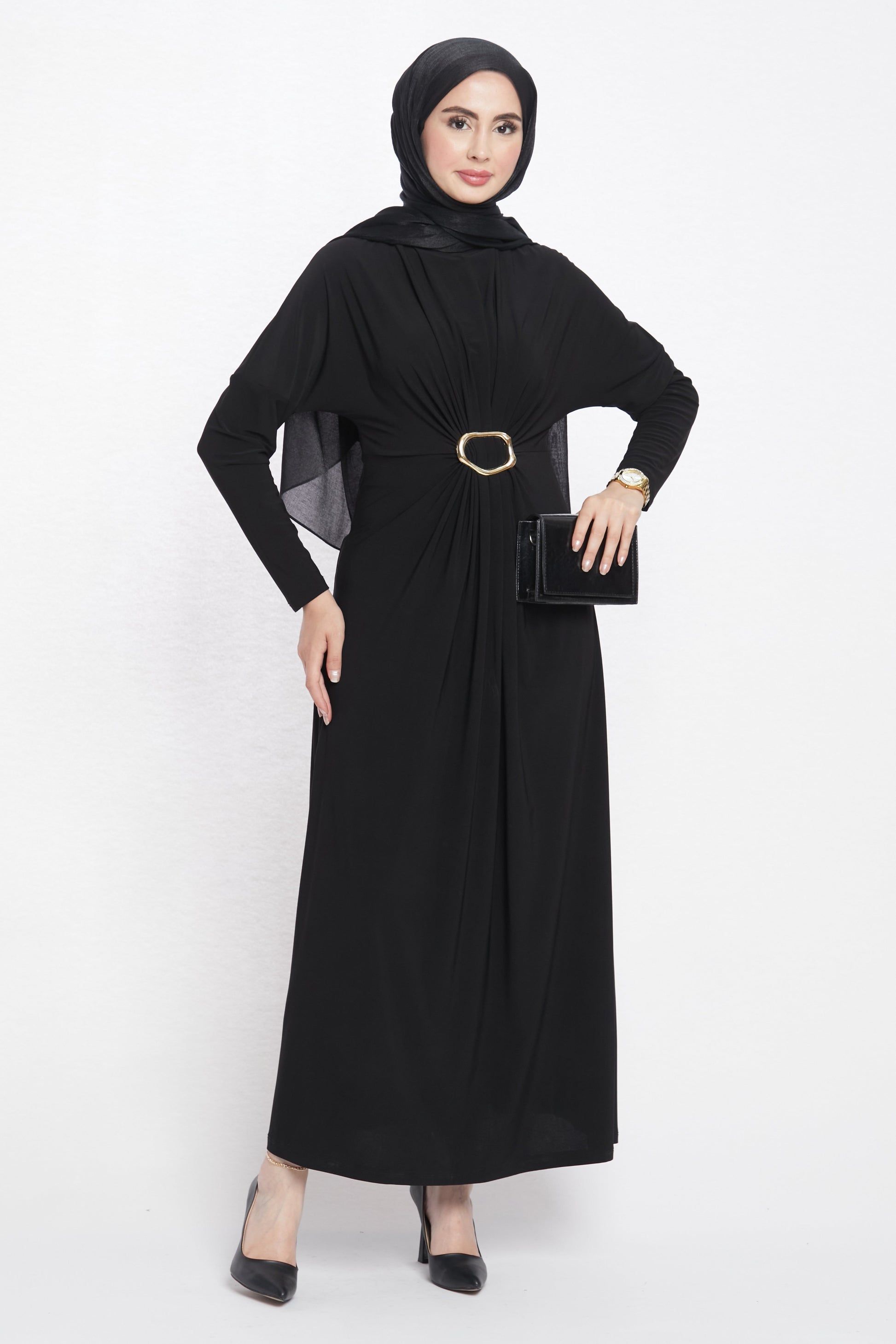 Ruched Dress with Accessory