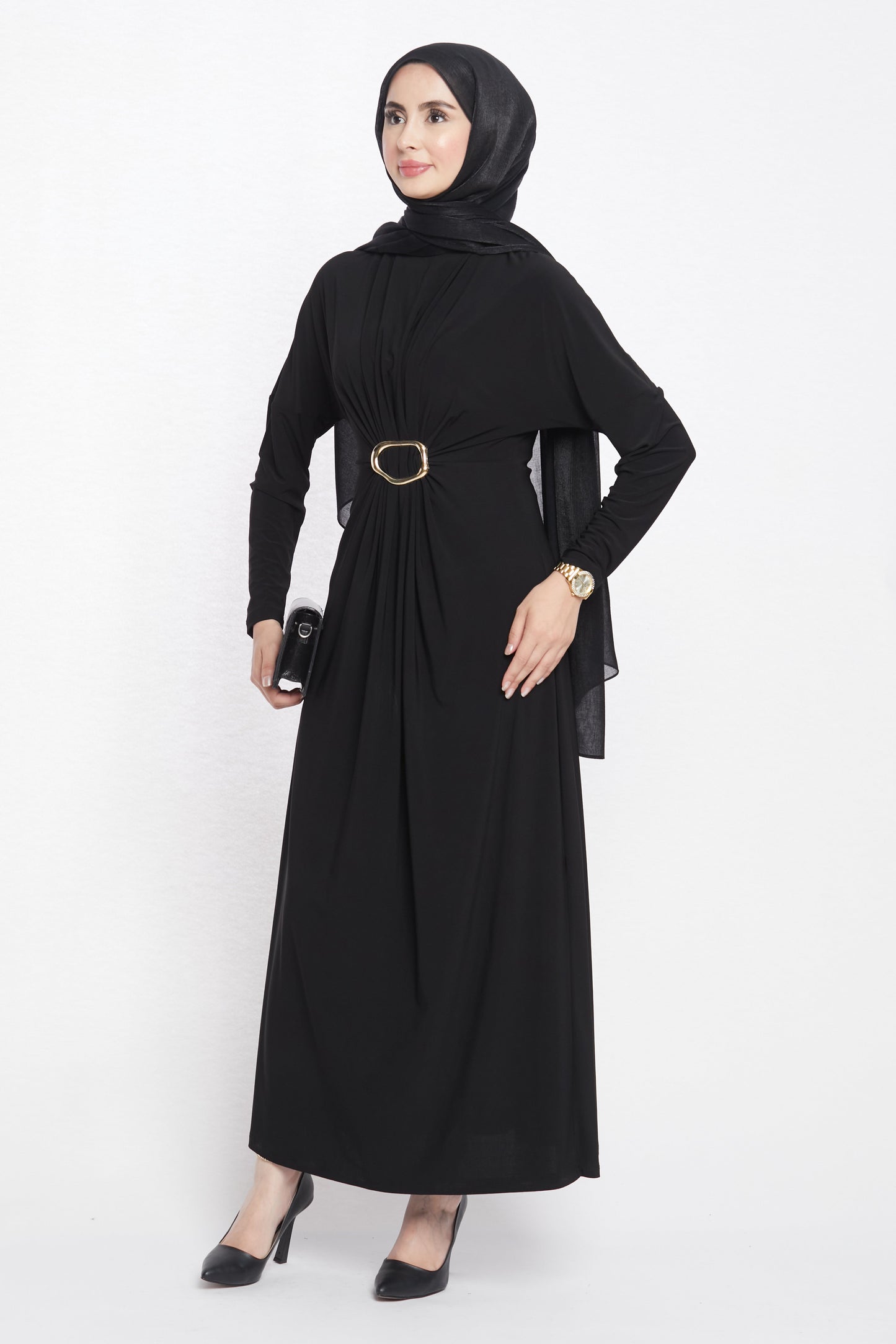 Ruched Dress with Accessory