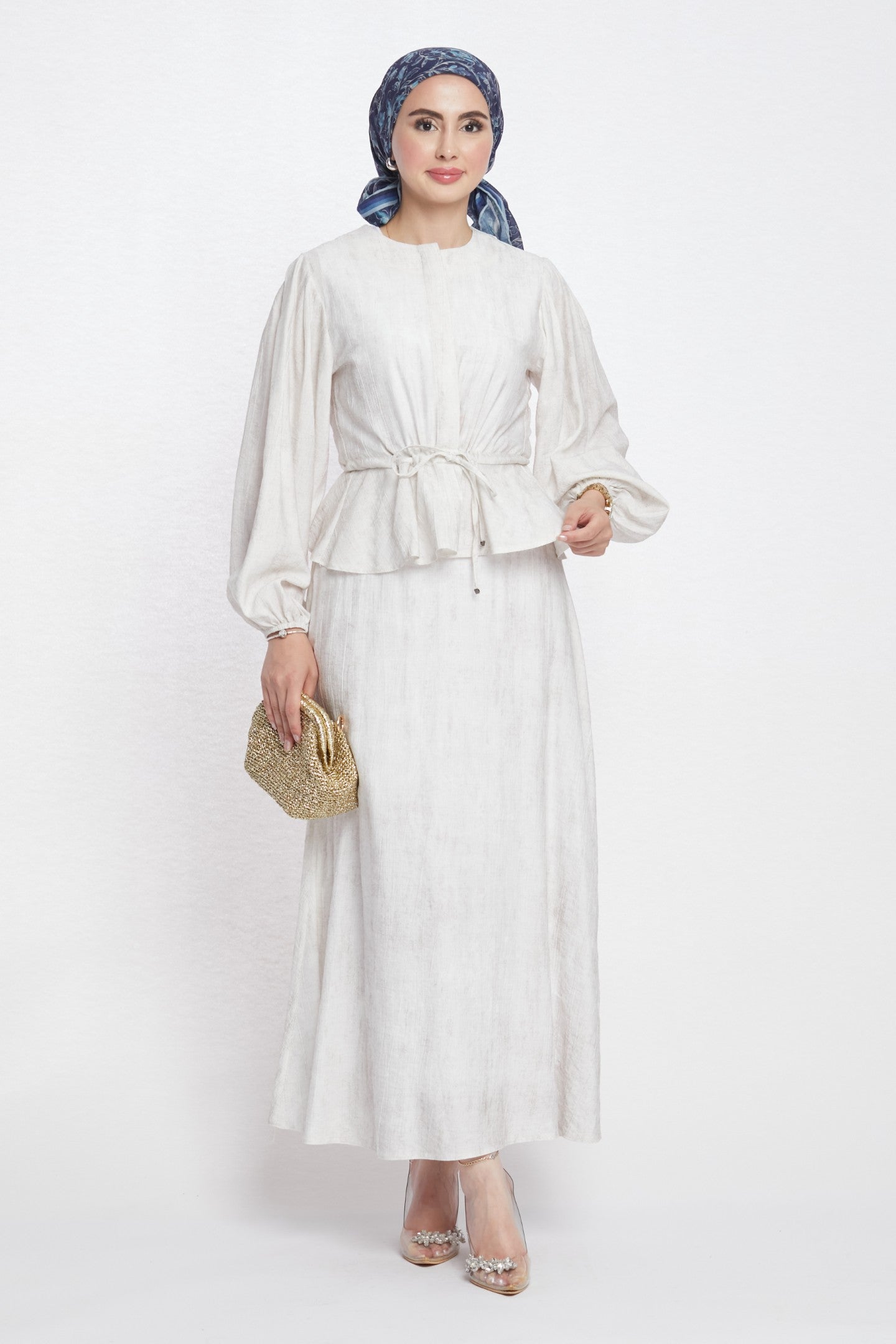 Gathered Waist Belted Skirt Set