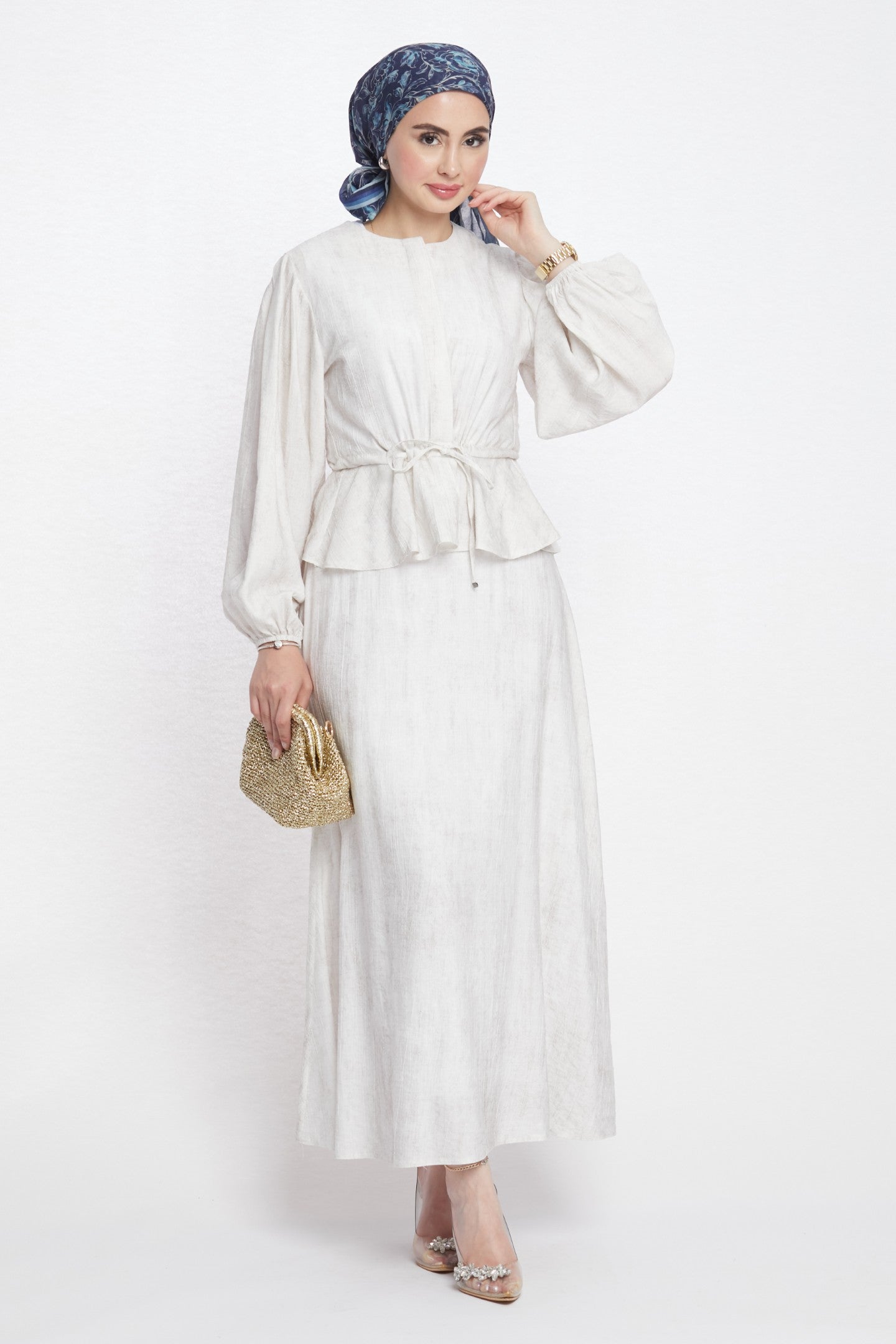 Gathered Waist Belted Skirt Set