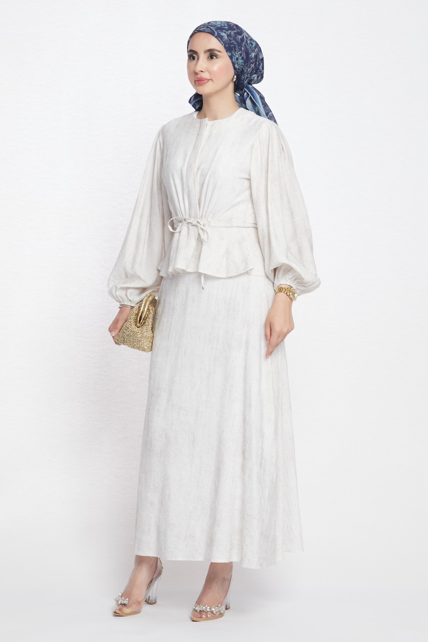 Gathered Waist Belted Skirt Set