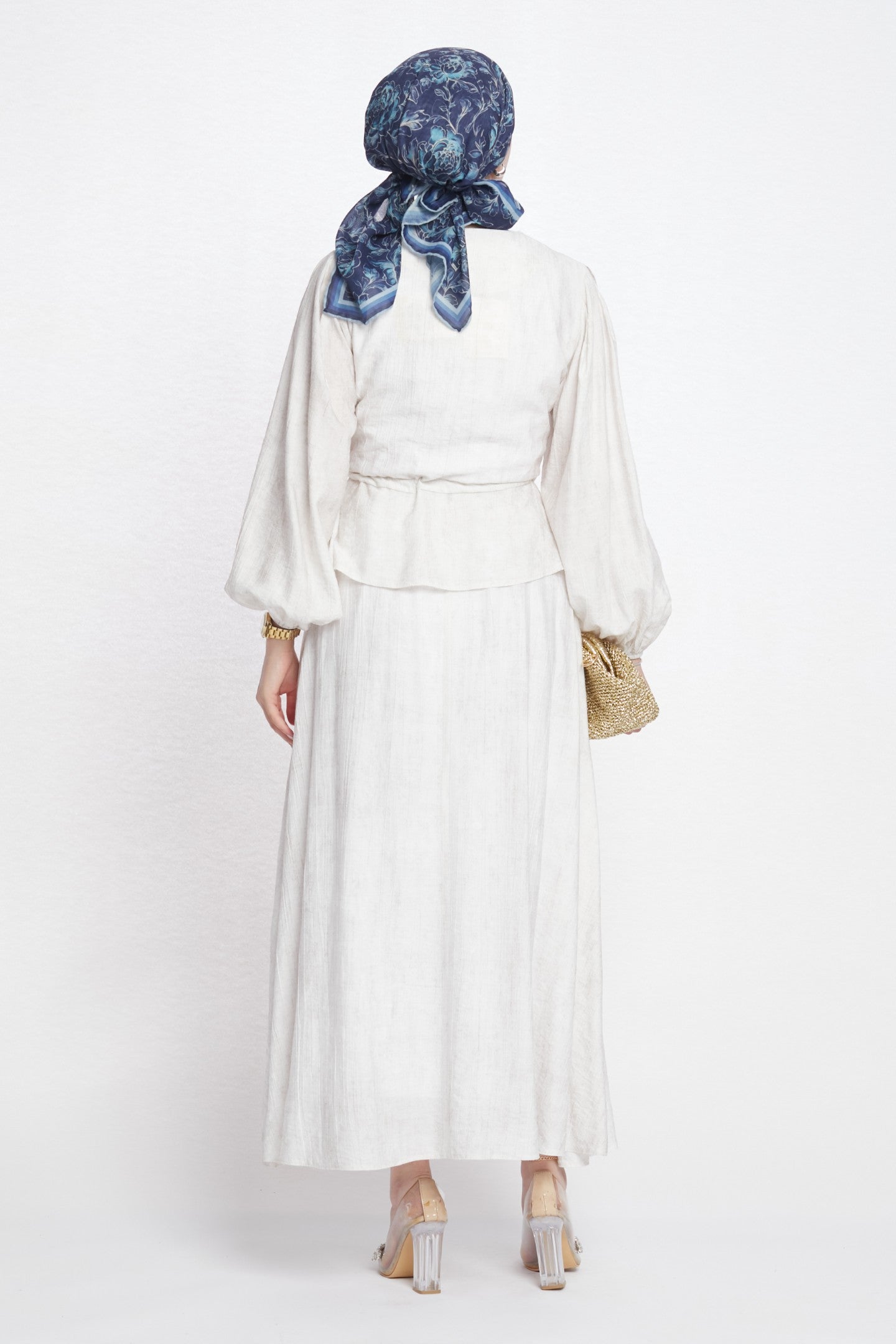 Gathered Waist Belted Skirt Set