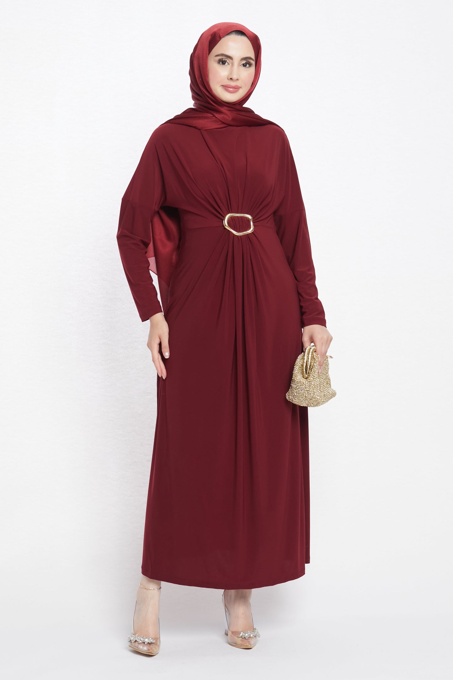 Ruched Dress with Accessory