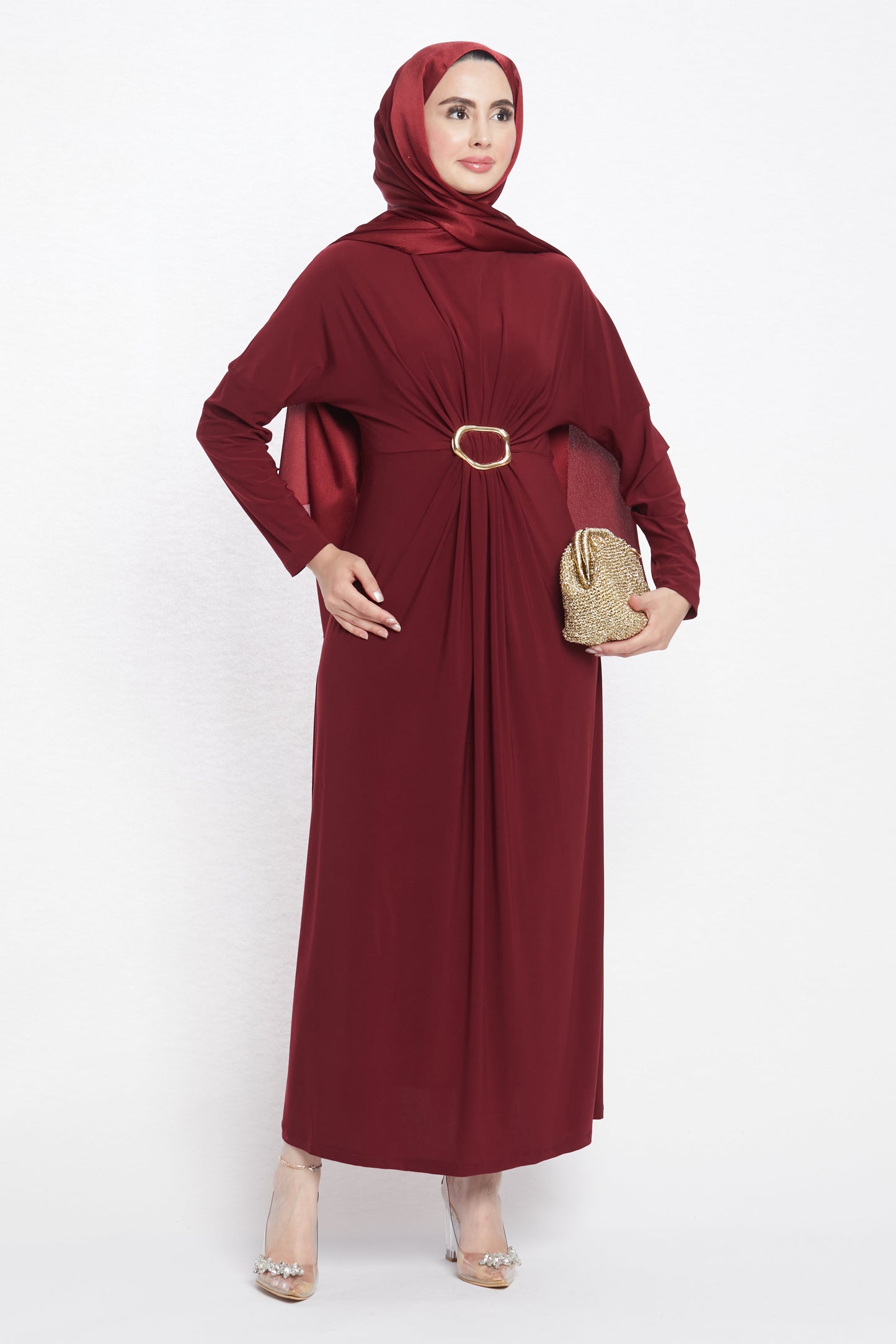 Ruched Dress with Accessory