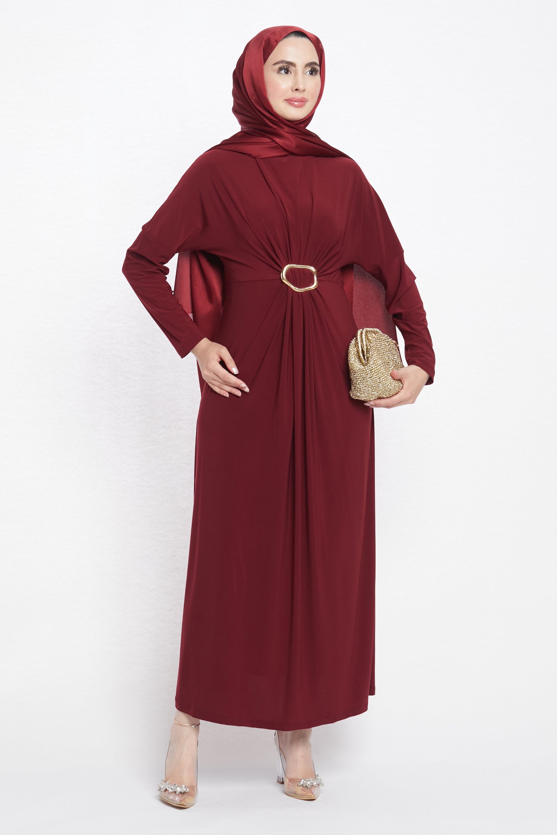 Ruched Dress with Accessory