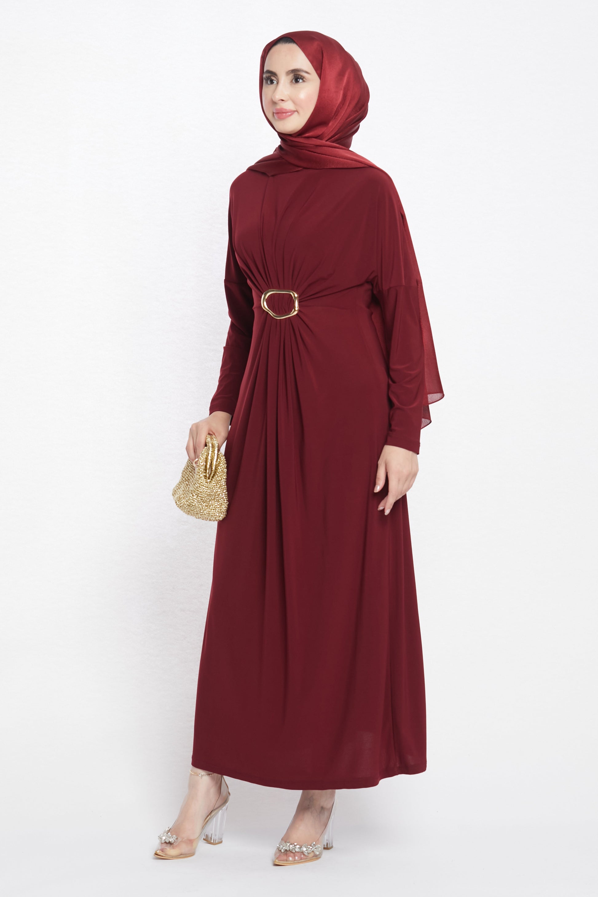 Ruched Dress with Accessory