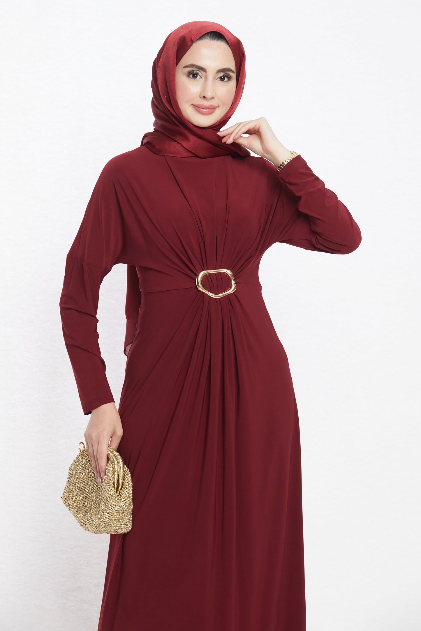 Ruched Dress with Accessory