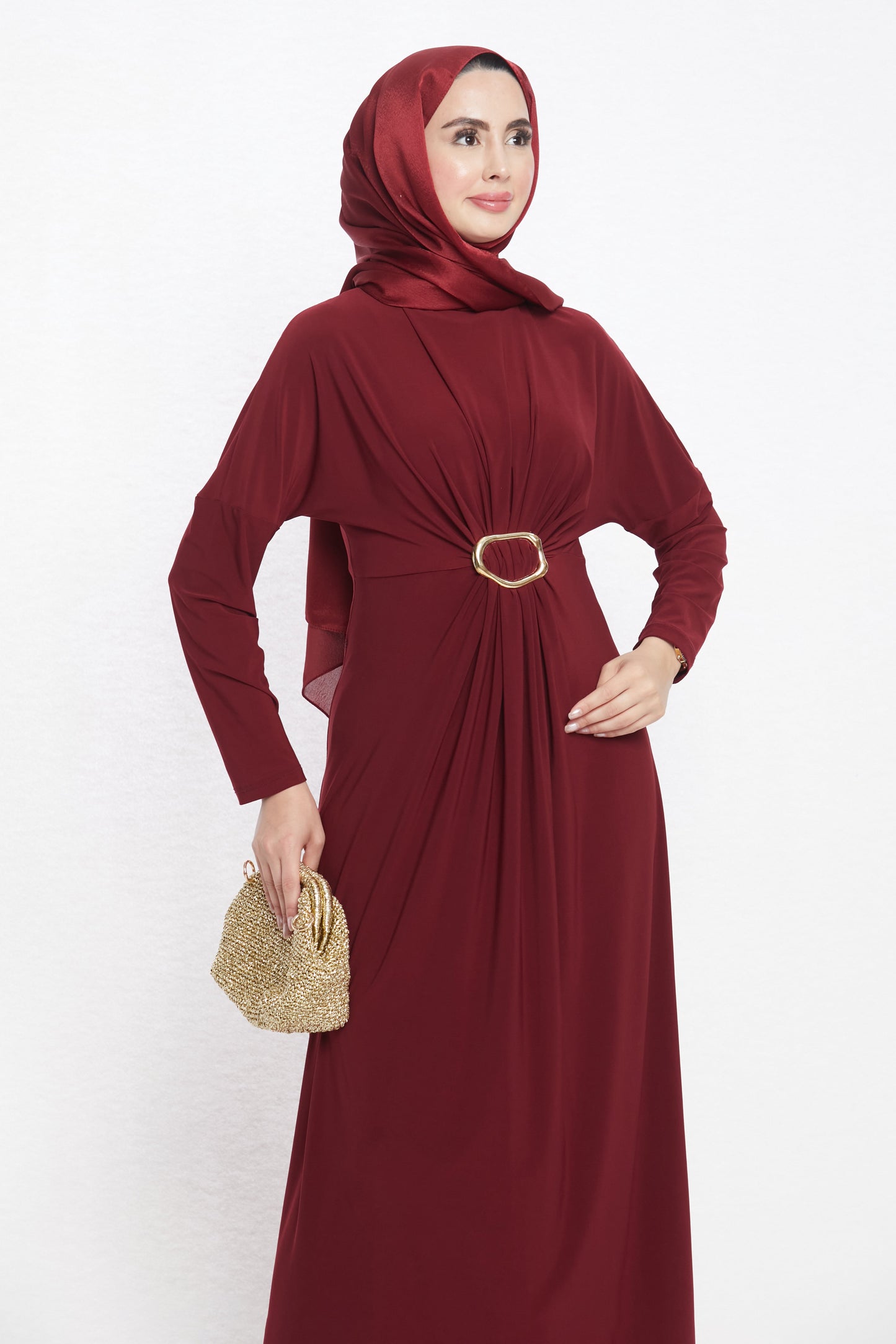 Ruched Dress with Accessory