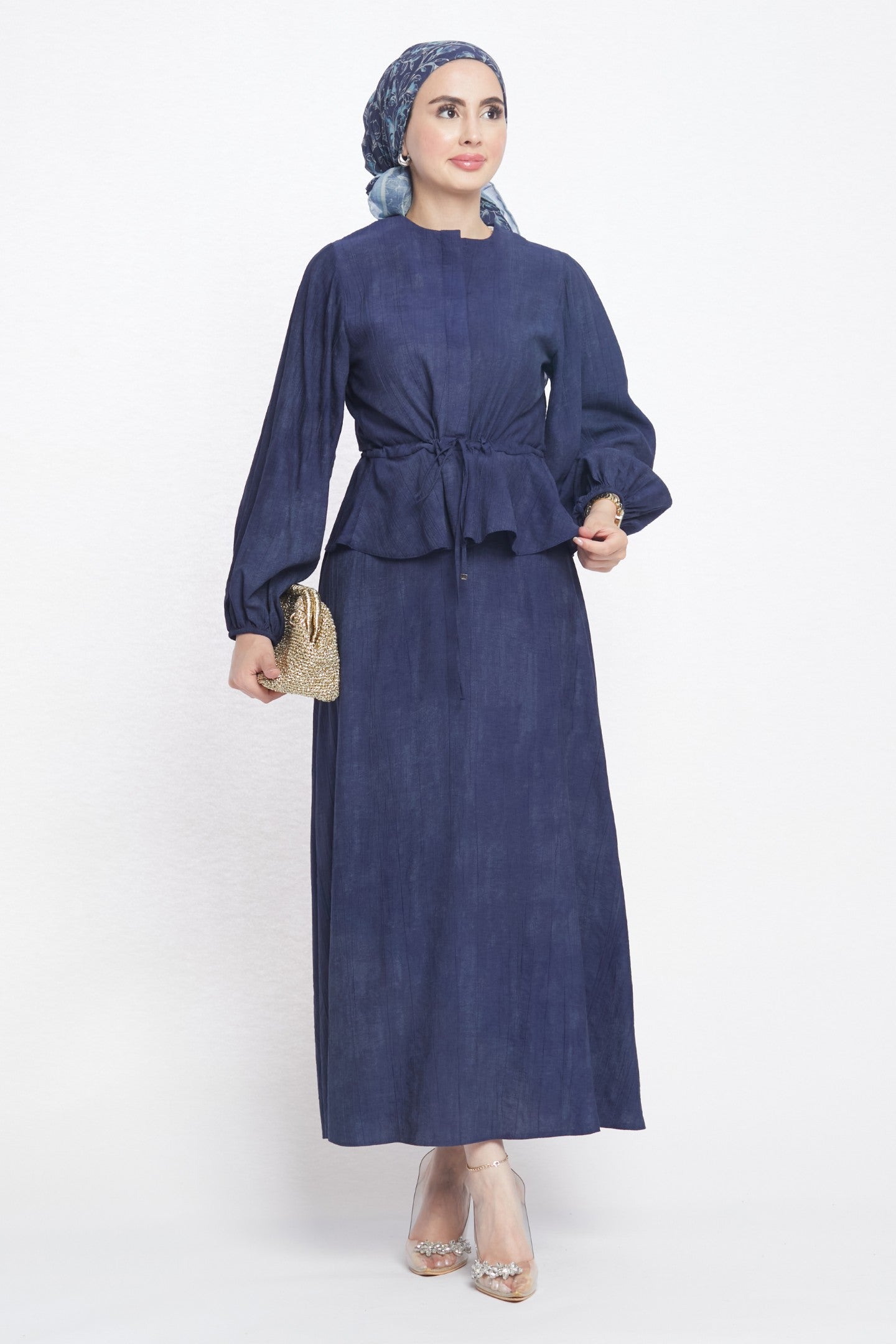 Gathered Waist Belted Skirt Set