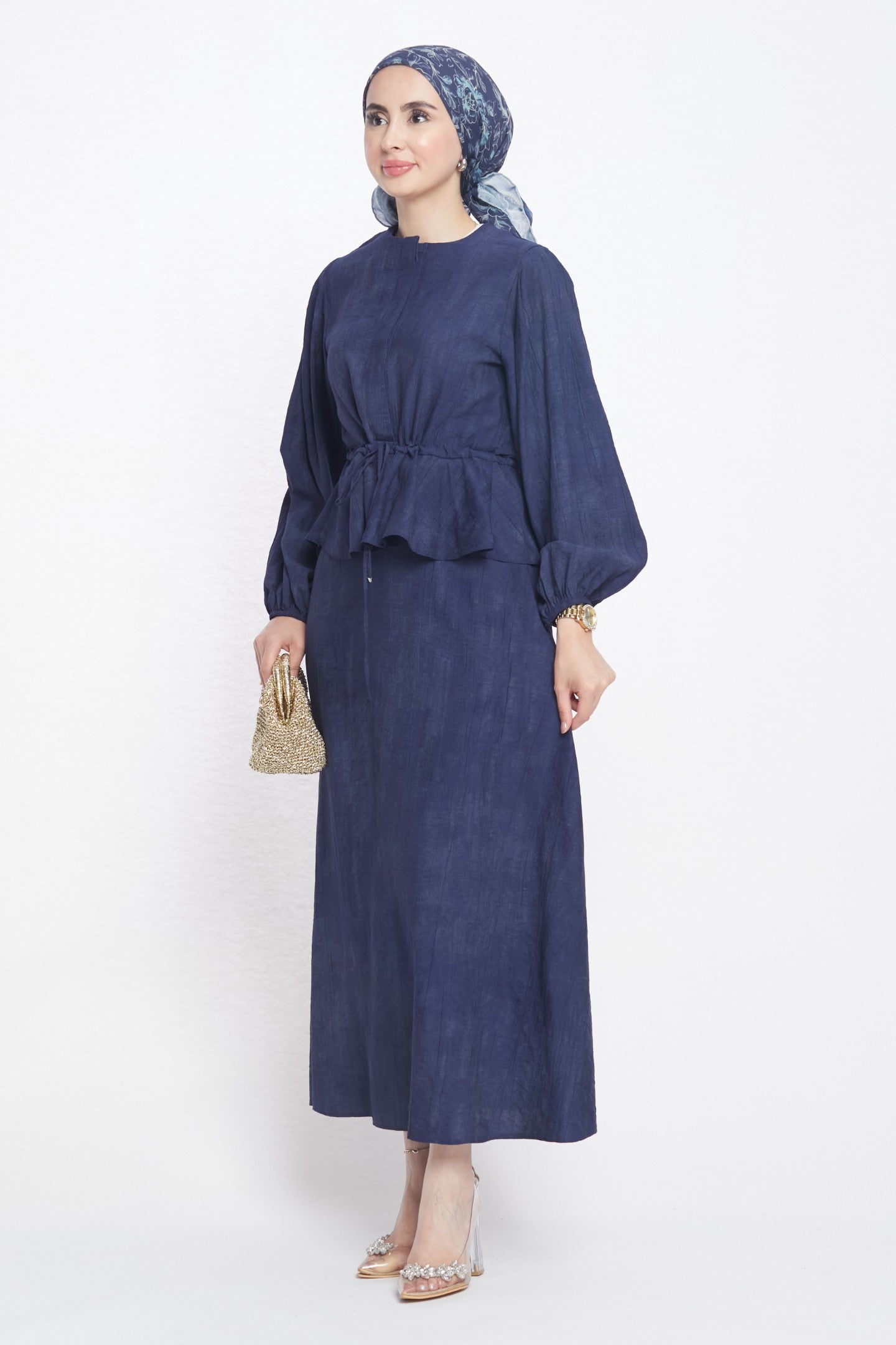 Gathered Waist Belted Skirt Set