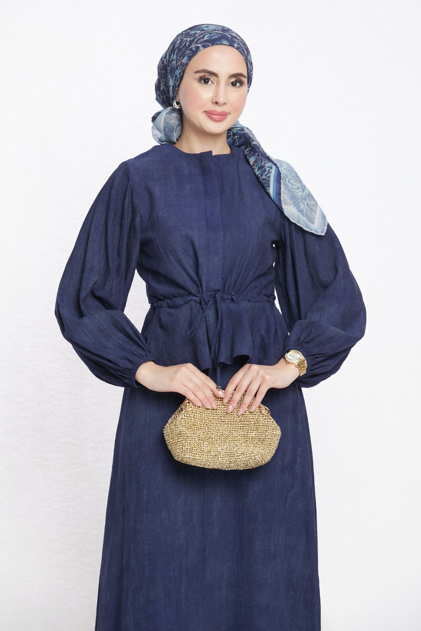 Gathered Waist Belted Skirt Set