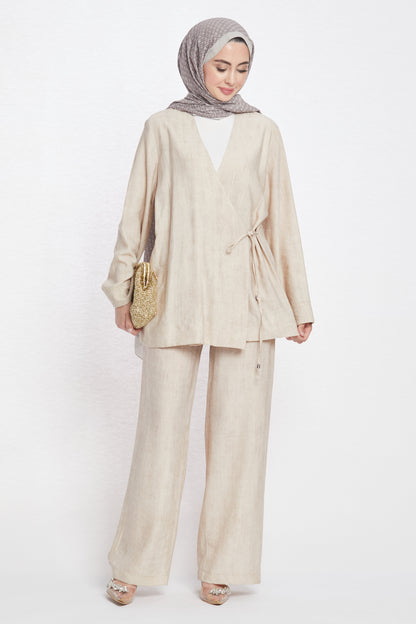 Tie-Front Linen-Look Trouser Suit