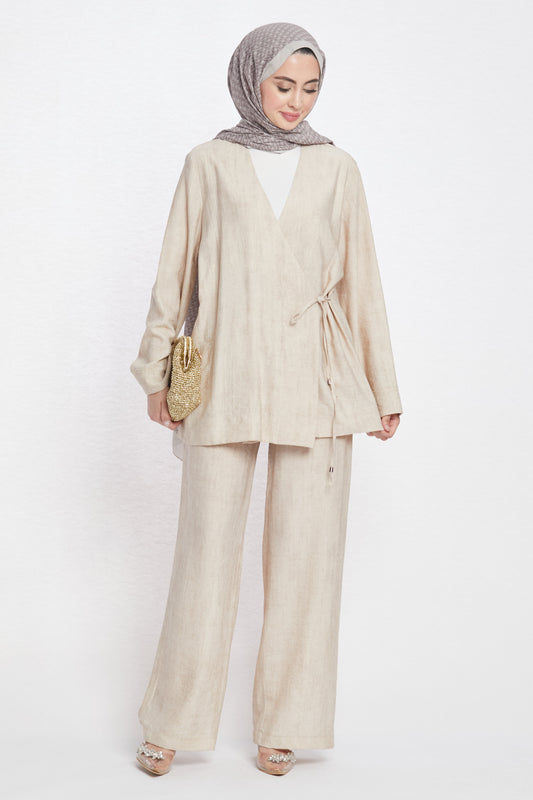 Tie-Front Linen-Look Trouser Suit