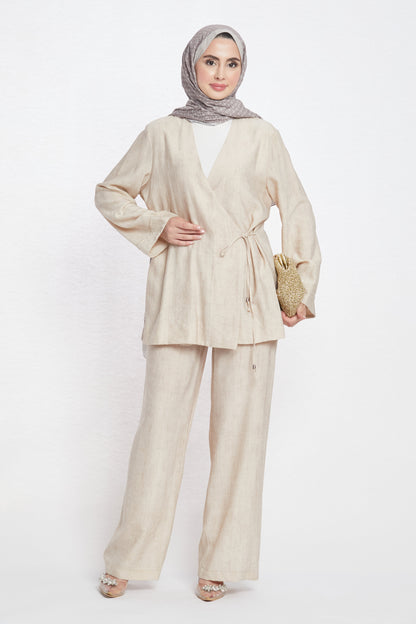 Tie-Front Linen-Look Trouser Suit