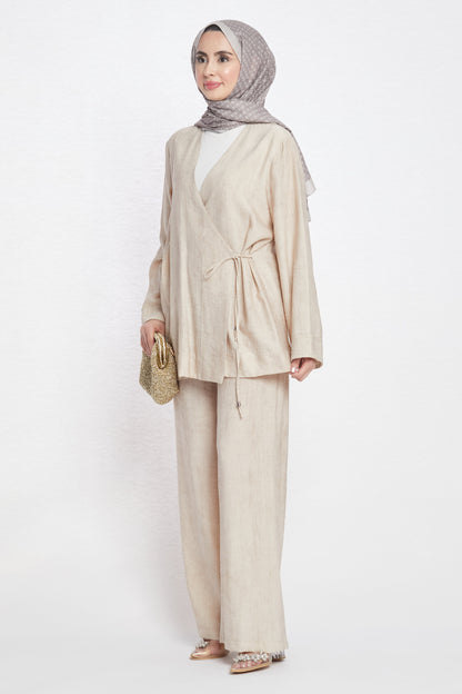Tie-Front Linen-Look Trouser Suit