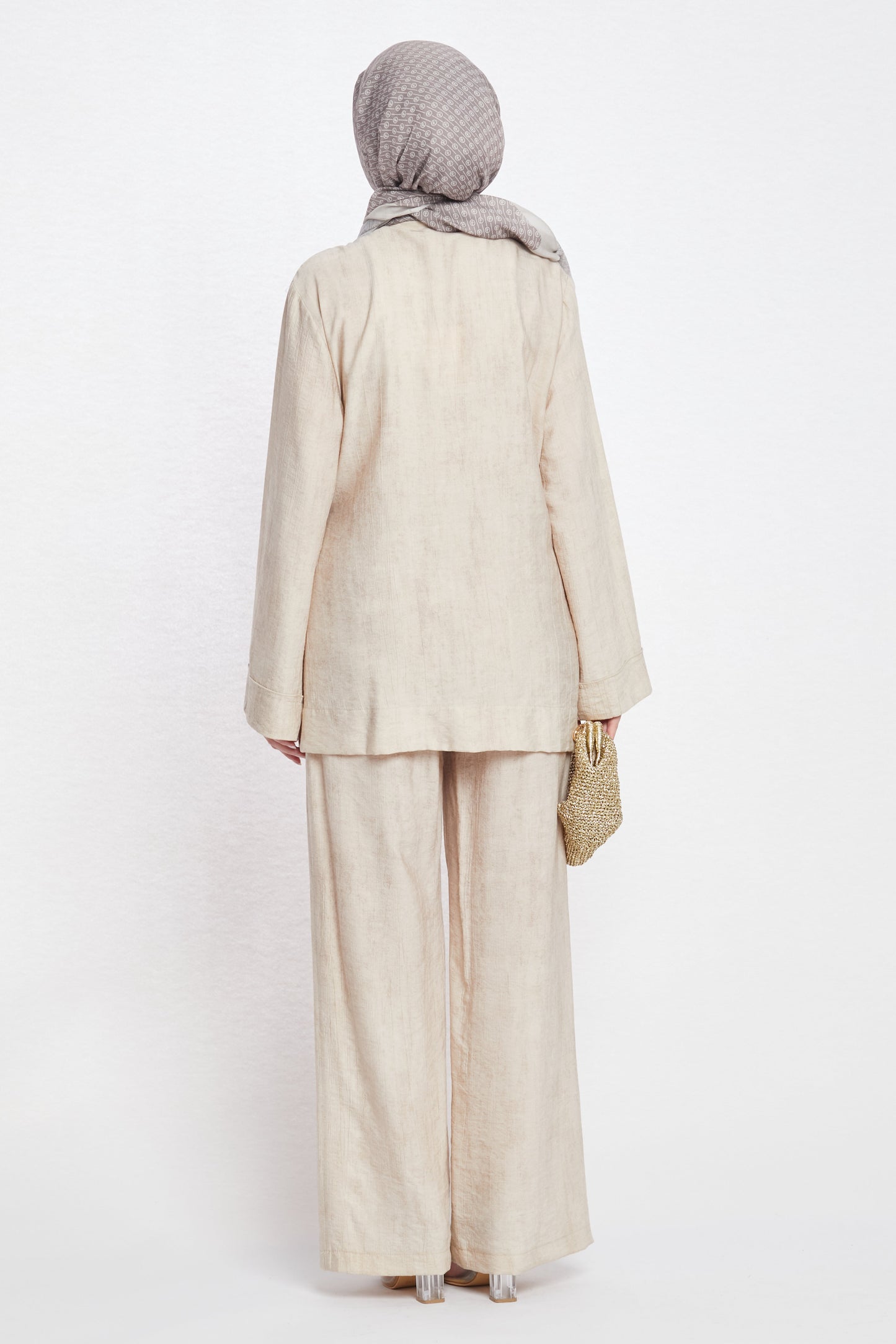 Tie-Front Linen-Look Trouser Suit