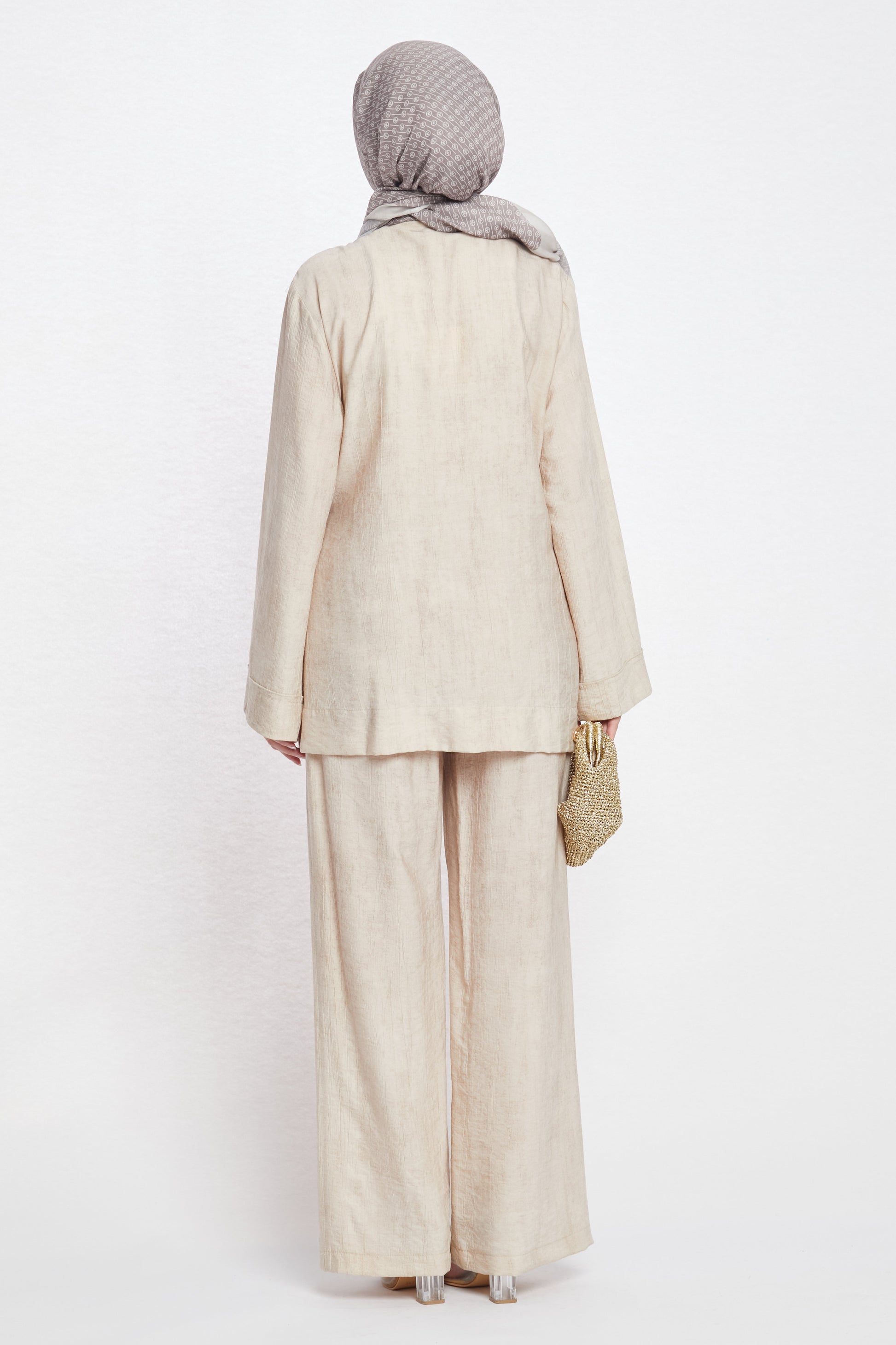 Tie-Front Linen-Look Trouser Suit